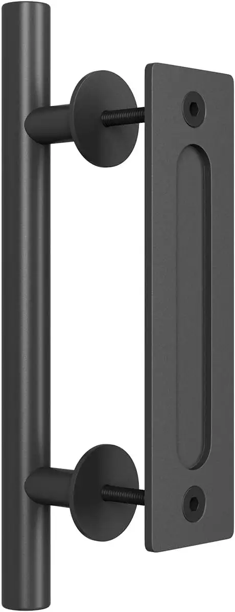 Maçaneta de porta de celeiro para uso pesado, tubo redondo de alta qualidade, preto, revestido a pó, maçaneta de porta de celeiro