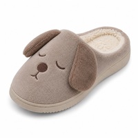 Pantoufles d'intérieur en peluche avec visage de chien mignon, doublure douce, semelle antidérapante en EVA