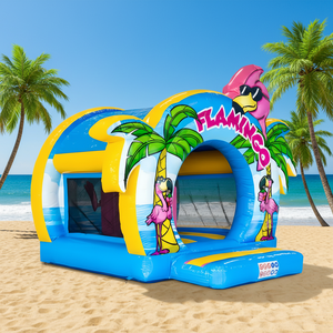 Château gonflable <span class=keywords><strong>commercial</strong></span> en PVC sur le thème des flamants roses, combo toboggan et aire de jeux pour enfants, parc d'aventure, garderie, extérieur - Product Image 1