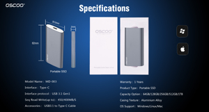 Voor Draagbare Ssd Externe Harde Schijf 256Gb-2Tb M2 Behuizing Sata <span class=keywords><strong>3</strong></span>.0 Expansie Poort Aluminium Legering Shell 401-500 Mb/s - Product Image 6