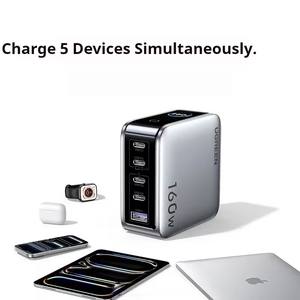 Chargeur GaN UGREEN 160W à charge rapide PD3.1, chargeur de téléphone à cinq ports <span class=keywords><strong>USB</strong></span>-<span class=keywords><strong>C</strong></span>/A, <span class=keywords><strong>adaptateur</strong></span> secteur intelligent avec écran AI pour iPhone et ordinateurs portables - Product Image 6