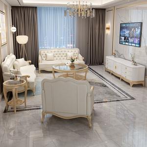 Bilido americano ligero de lujo de madera maciza moderno sofá de cuero Villa europeo sala de estar sofá conjunto muebles retro sofá combinado - Product Image 6