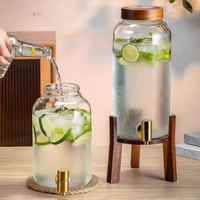 Distributeur de boissons en verre grande capacité avec couvercle en bambou et robinet en acier inoxydable pour la maison, idéal pour le thé aux fruits, le café infusé à froid, les jus et le vin