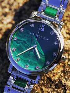 <span class=keywords><strong>Montre</strong></span> Unisexe à Quartz Magic Vein <span class=keywords><strong>Summit</strong></span> Collection 40mm Cadran Argent Malachite 18mm Antique Emerald Hill Style Antique pour Femmes - Product Image 5