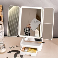 Nouveau miroir de coiffeuse à trois volets cosmétique LED pour femmes miroir de maquillage de bureau Portable avec cadeau de lumière de remplissage