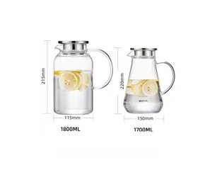 2023 New Product Glass Water Pitcher with Tight Stainless Steel Lid,1800ml, Heat Resistant Borosilicate Glass Carafe