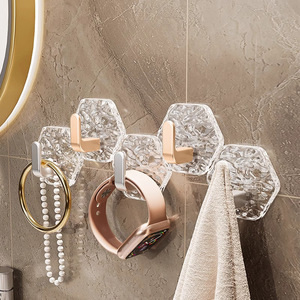 Acrylic <b>Adhesive</b> Wall <b>Hooks</b> 5 Pack Modern Design For Bathroom Jewelry Storage Easy Installation No Drilling Required - Product Image 2