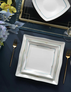 Luxury 6-8 Piece Eco-Friendly Bone China <b>Dinnerware</b> Set European Style Green Gold Pattern Dishwasher Microwave Safe Utensils Kit - Product Image 5