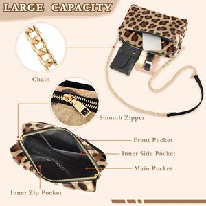 Bolso Bandolera con Estampado de Leopardo para Mujer, Bolso de Hombro Clásico con Cadena, Bolso Cuadrado Pequeño de Cuero con Cremallera para Fiestas y Uso Diario - Product Image 4
