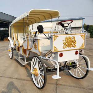 Charrette électrique européenne blanche avec garniture dorée et longue calotte pour le transport de mariages et excursions panoramiques - Product Image 5