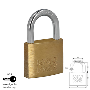 Lucchetto in ottone, catena standard, con chiave unificata, 40 mm, n. 2, Resistente - Product Image 1