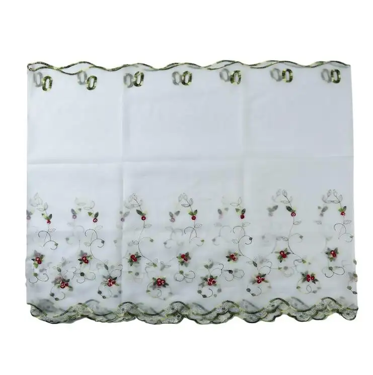 Lace pastoral short curtain transparent embroidered door pelmet curtain for kitchen