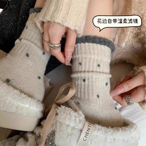 Women Thermo Lounge Socks Polka Dot Mid Calf Sweat Absorbing Polyester Fiber Autumn Winter Casual Wear - Product Image 4