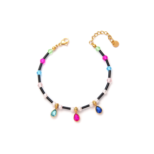 Collier ras-de-cou tendance avec perles colorées et pierres en forme de poire, acier inoxydable 316L, placage or PVD, design durable - Product Image 2