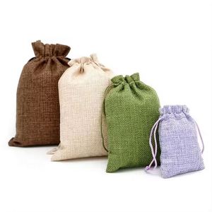 Sac à cordon en coton, lin et jute avec logo personnalisé, motif lettres, pochette cadeau pour mariage ou bonbons - Product Image 2