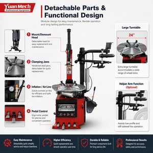 Démonte-pneus YuanMech C9572 à double bras d'assistance, homologué CE, brise-boudin 2800 kg pour pneus de voitures et SUV, multi-tension, garantie 14 mois - Product Image 3