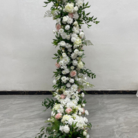 Guirlande florale artificielle verticale longue, blanche et rose, avec feuilles vertes, pour la décoration de piliers de scène de mariage