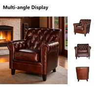 Fauteuil Chesterfield en cuir vintage capitonné, canapé simple avec accoudoirs roulés, chaise d'appoint pour salon, hôtel, café, club, mobilier de maison