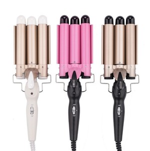 Rizador de Pelo Eléctrico Moderno Dorado para Salón, <span class=keywords><strong>Triple</strong></span> <span class=keywords><strong>Barril</strong></span> de Acero Inoxidable de 22-25mm para Ondas de Agua, para Peluquería y Spa - Product Image 2