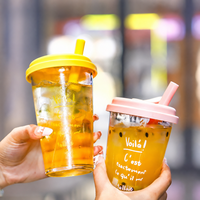 Tasses à café portables en verre 300ml 350ml avec couvercle et paille pour boissons froides – Meilleures ventes