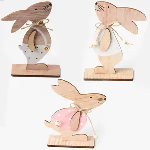 Home Decorative Rabbit Wooden Slices with Bead Button Animals Wood Pieces Plywood for DIY or Paint