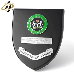 Gold Silver Plated Metal Nigeria Customization Wood Shield Award Wooden Plaque Medallion