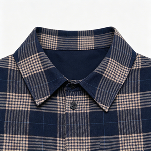 Chemise en flanelle à carreaux bleu marine et beige pour homme, manches longues, boutonnée, décontractée, en coton, avec poches poitrine - Product Image 3