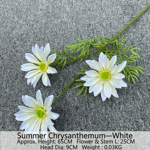 Fiori artificiali Monet, <span class=keywords><strong>3</strong></span> teste di crisantemi estivi, margherite persiane, fiori artificiali in seta per decorazioni nuziali. - Product Image 2