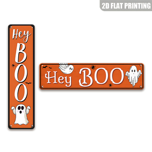 Letrero Metálico de Halloween con Diseño de Fantasma 'Hey Boo', Decoración Rústica para Pared, Ideal para Porche, Patio, Cafetería o Fiesta de Halloween - Product Image 1