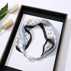 Collier magnétique pendentif foulard en soie imprimé petite écharpe avec clavicule chaîne bijoux