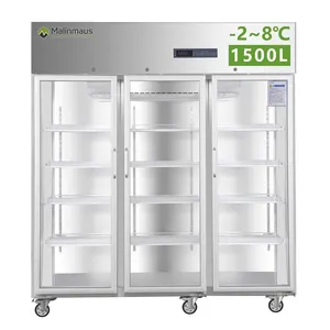 Malinmaus ตู้เย็น1500L 2-8องศาสำหรับห้องปฏิบัติการทางการแพทย์ความจุขนาดใหญ่สามประตูร้านขายยาวัคซีนตู้เย็น
