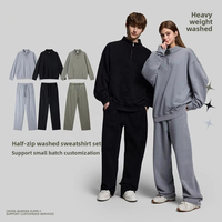 Nouvel ensemble sweat-shirt et pantalon de survêtement en molleton 100 % coton avec demi-zip et strass, color block, pour homme et femme, coupe ample, décontracté, sport et streetwear, collection automne