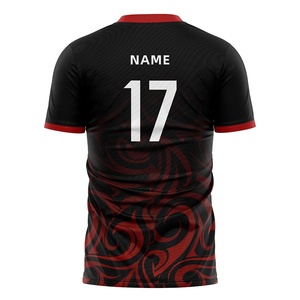 Maglia Sportiva Traspirante 100% Poliestere con Collo a Girocollo, Jersey da <span class=keywords><strong>Calcio</strong></span> Personalizzata con Stampa, Uniforme da <span class=keywords><strong>Calcio</strong></span> di Alta Qualità con Motivo Nero e Rosso - Product Image 3