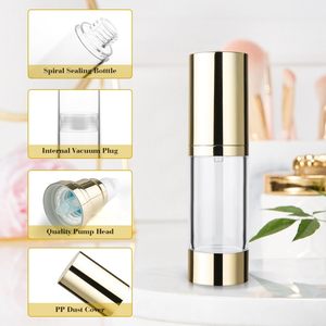15-50ml Skincare Cream Lotion Gold Silver Transparent Airless Piston-Push Emulsion Pump <b>Plastic</b> <b>Bottles</b> <b>Empty</b> Skin Care Serum - Product Image 2