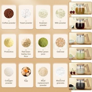 <b>Portable</b> Glass Heart Button Milk Juice Custom Electric Power Mixing Cup <b>Coffee</b> Mug with Wooden Handle - Product Image 6