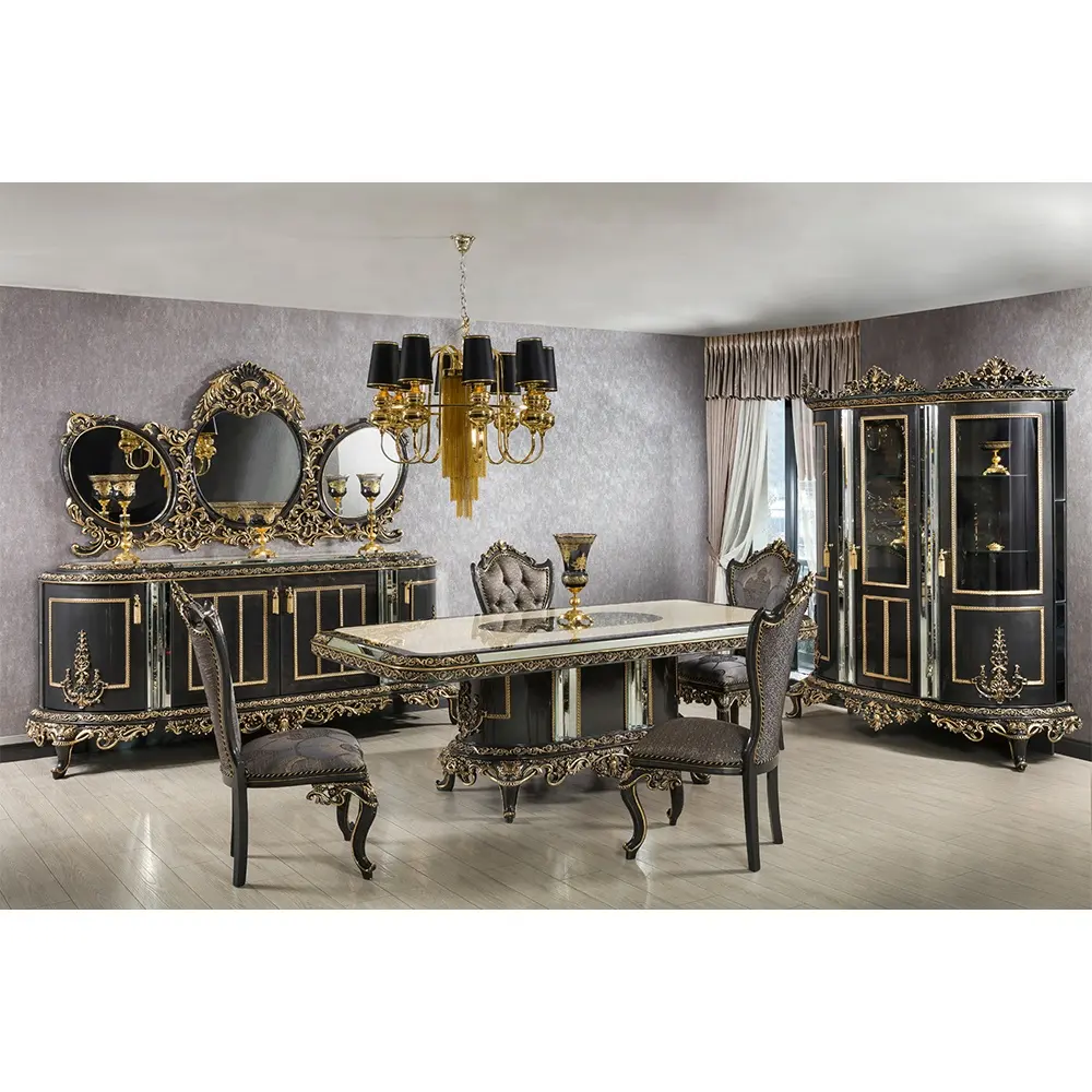 Turco medio-orientale di lusso antico stile reale africano barocco soggiorno mobili da pranzo Set tavolo da pranzo sedie