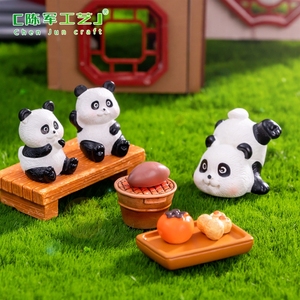 Micro-paesaggio in muschio Weij, grazioso panda che beve tè davanti al fuoco, accessori decorativi fai-da-te, mini statuetta - Product Image 2