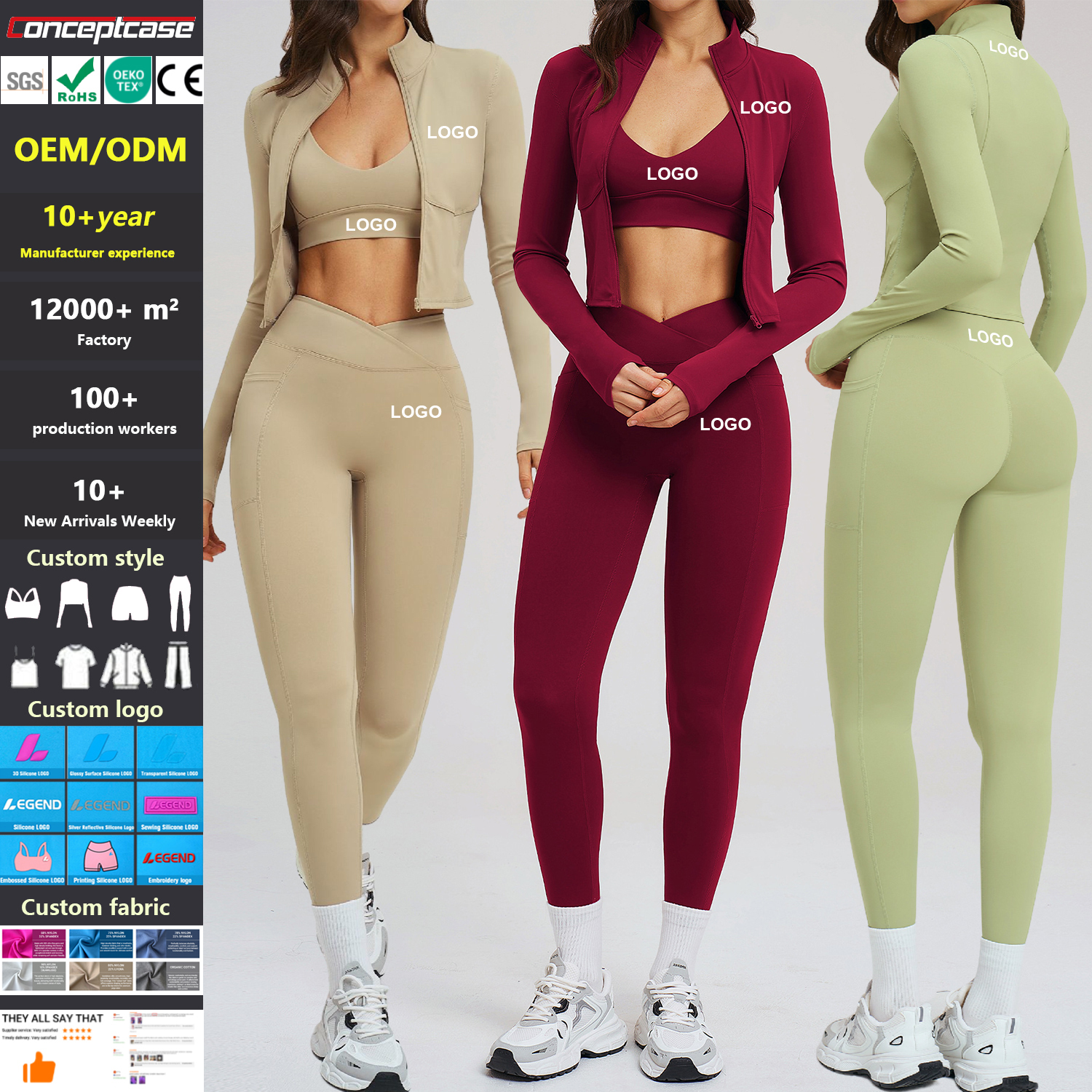 Custom High-Quality 3 Piece Sportswear Set Fitness Zip-Up Jacket Training Yoga Leggings Women Outdoor Cycling Sport Bra Wear Set
