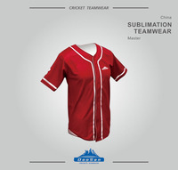 Jersey Baseball Sublimasi Custom Kancing Penuh dengan List Merah Putih Solid