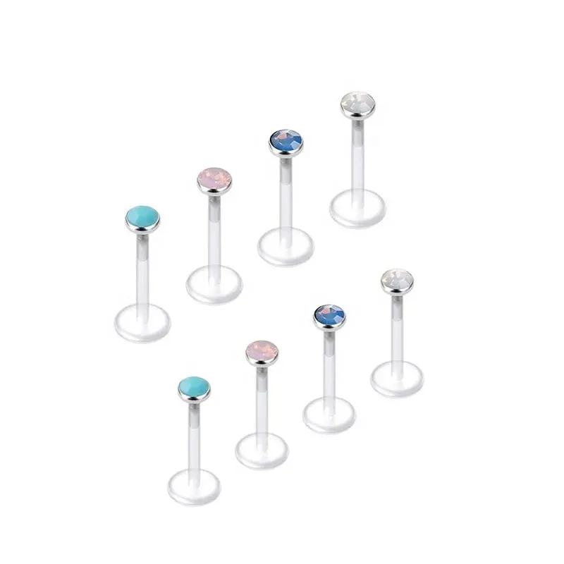 Wholesale Clear CZ 16G Threadless Labret Piercing Studs Jeweled Helix Flexible