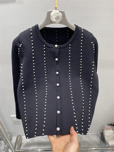 Nuovo Abito <span class=keywords><strong>Cardigan</strong></span> Modesto Autunno 2026, Lussuoso Vestito da Donna con Perle, Collo Tondo, Lunghezza <span class=keywords><strong>Midi</strong></span>, Moda Casual con Spacco, Maglione Lavorato a Maglia - Product Image 3