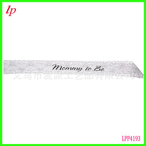 Cinta de encaje para futura mamá, blanca con letras negras, ajustable, para accesorios de fiesta de baby shower - Product Image 3
