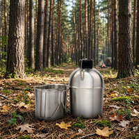 Offre Spéciale : Ensemble Tasse et Gourde en Acier Inoxydable à Chauffage Entièrement Automatique avec Pochette Verte pour Camping, Randonnée, Pêche et Kit de Survie en Extérieur
