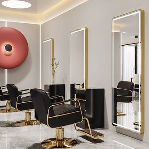 2025 Hete Verkoop Grote Volledige Lengte Gouden Styling Kapper Meubels Muur Ounted Kappersmake-Up Led Schoonheidssalon Spiegel S