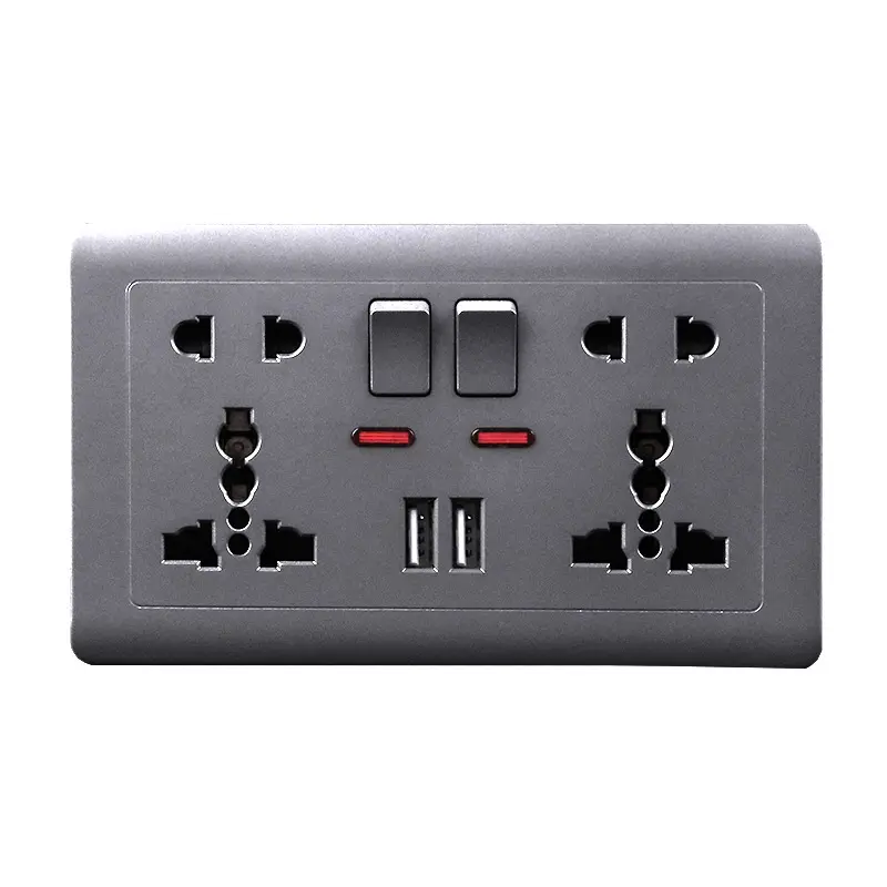 Soket saklar listrik USB ganda pasang di dinding, outlet Port pengisi daya USB, Outlet dinding Universal