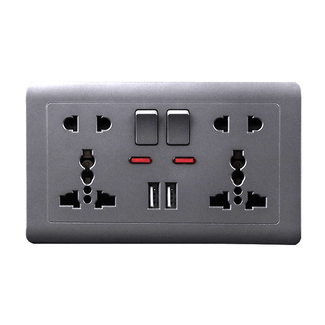 Wall Mounted ABS Double USB Electrical Switch Socket Outlet with 2 USB a Ports Universal Dual USB 50-250V 13A Home Use