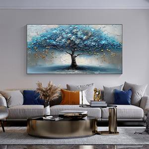 <span class=keywords><strong>Cuadro</strong></span> Decorativo <span class=keywords><strong>de</strong></span> Pared con Árbol <span class=keywords><strong>de</strong></span> <span class=keywords><strong>la</strong></span> <span class=keywords><strong>Vida</strong></span>, Pintura al Óleo Abstracta Texturizada Hecha a Mano, Pintura en Lienzo con Flores Azules para Decoración <span class=keywords><strong>de</strong></span> Sala <span class=keywords><strong>de</strong></span> Estar - Product Image 5