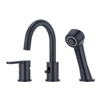 Robinet de lavabo de salle de bain multifonctionnel noir mat CUPC DOE de haute qualité, certifié NSF61, à 3 trous, avec douchette extractible pour baignoire à cascade