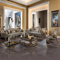 Sofá Seccional de estilo villa de lujo italiano, muebles de tela europea de madera maciza francesa personalizables, combinación de palacio grande