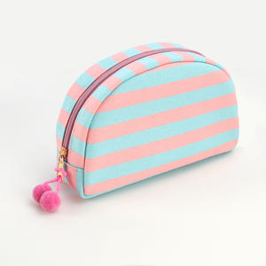 Nouvelle trousse de maquillage à rayures tendance, sac de rangement portable en toile avec fermeture éclair, trousse de toilette simple pour femmes, voyage - Product Image 5